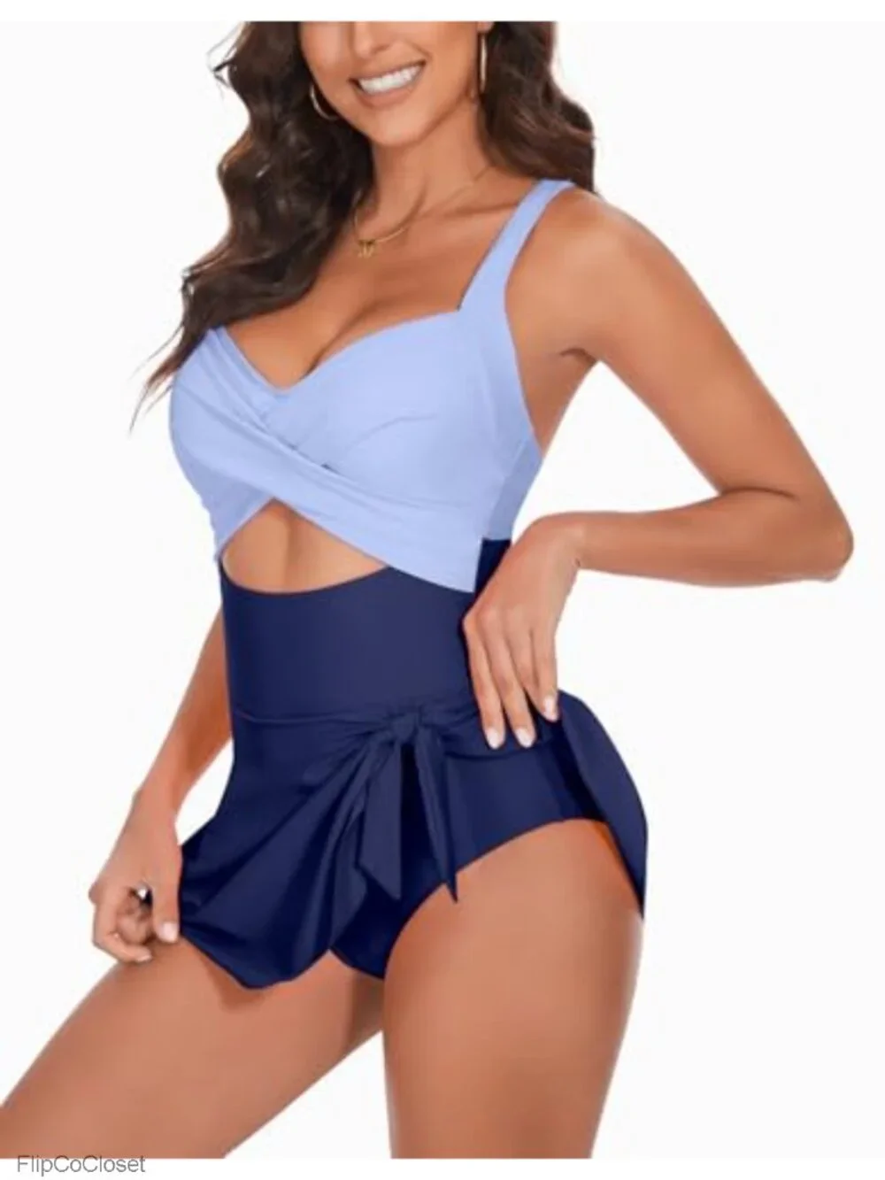 Women's One Piece Swimsuit Swim Dress with Criss Cross Tie Back and Tummy
